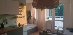 Kuchyňa alebo kuchynka v ubytovaní cosy condo 5 min do plaży z balkonem Gdynia