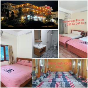 a collage of pictures of a room with two beds at HOMESTAY PAC BO CAO BẰNG in Cao Bằng