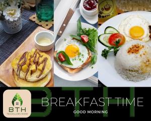 a collage of pictures of breakfast foods on a table at BTH Traveller's Home in Balanga