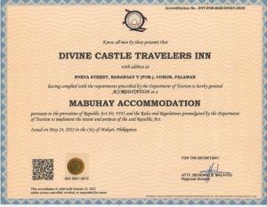 un finto certificato di immigrazione con un passaporto falso di Divine Castle Travelers Inn a Coron