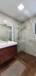 La salle de bains est pourvue d'un lavabo et d'une douche en verre. dans l'établissement Holiday house Manoka, à Mali Lošinj