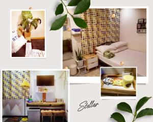 a collage of photos of a living room and a bedroom at BTH Traveller's Home in Balanga