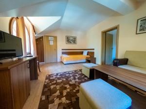 BozhenitsaにあるПочивна база "Боженишки Урвич"のソファとベッドのあるリビングルーム