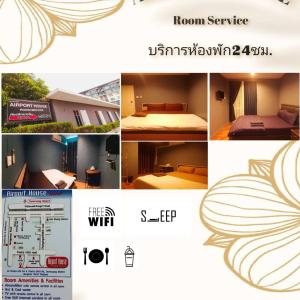 un collage di foto di una camera d'albergo di airport house a Bangkok