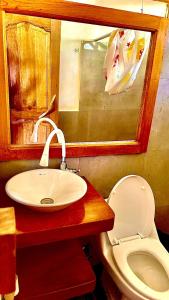 a bathroom with a sink and a toilet at Rio Napo Lodge in Puerto Misahuallí