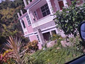 różowy dom na zboczu wzgórza w obiekcie vacation home w mieście Roseau