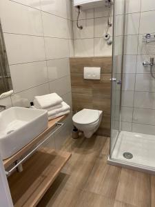 a bathroom with a toilet and a sink and a shower at Apartments Maris in Umag +25 photos