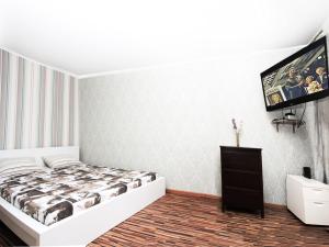 a bedroom with a bed and a flat screen tv at ApartLux Tretyakovskaya in Moscow