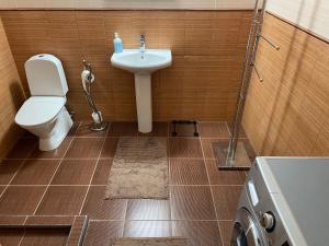 a bathroom with a sink and a toilet at RÜÜTLI City Center Apartment in Pärnu +5 photos