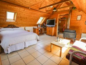 a bedroom with a bed and a tv in a room at The Loft in Llangunllo