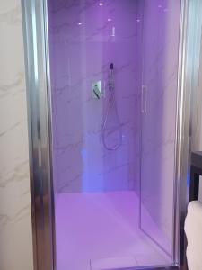 un bagno con doccia con porta in vetro di All'1 di Rajno' Relaxing ApartHotel a Lecce Altre 6 foto