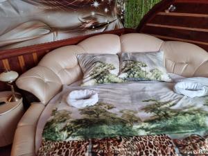 uma cama com duas almofadas em cima em Wisła Mountain SPA em Wisla
