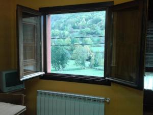 ein Fenster mit Blick auf ein grünes Feld in der Unterkunft Apartamentos Cobrana in Valle de Lago