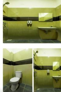 two pictures of a bathroom with a toilet and a sink at THE TISPA SYARIAH RESIDENCE in Palembang