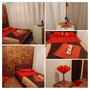 uma colagem de quatro fotografias de um quarto com uma cama em Pesque e Sorte Escondidinho em Santana do Riacho