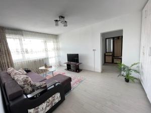 a living room with a couch and a television at Elite Apartment in Târgovişte