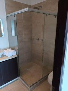 y baño con ducha y puerta de cristal. en Loft Moderno en Bogotá -Usaquén, en Bogotá