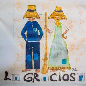 a drawing of a man and a woman with hats on their heads at Eslanzarote La Duna House, Wifi, Sea views in Caleta de Sebo