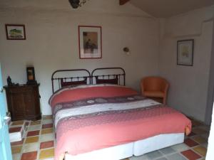 1 dormitorio con 1 cama con manta rosa en Chambre d'Hôtes Oeuil de Bouc, en Madiran