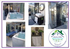 uma colagem de quatro fotografias de uma casa de banho com banheira em La Maison Du Bonheur em Saintry-sur-Seine