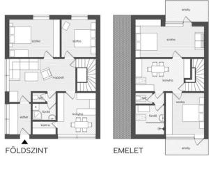 a floor plan of two different houses at Katica Apartment in Balatonszárszó
