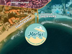 a map of a beach with a marriott logo on it at Beachfront Smart Homes by Marty's in Sunny Beach