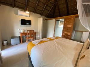 - une chambre avec un lit et un bureau dans l'établissement Big 5 Toro Lodge, à Kasane