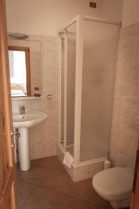 a bathroom with a shower and a sink and a toilet at Agriturismo la campagnola in Gordona