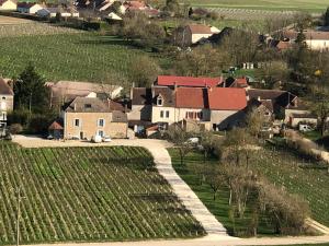 z powietrza widok na małą wioskę z gospodarstwem w obiekcie Maison de Pauline, Chablis Vineyard w mieście Préhy