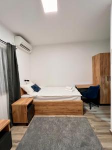 a bedroom with a bed and a desk and a chair at Prenociste kod Brana in Čačak