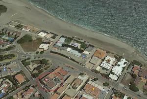 an overhead view of a city next to a beach at H Arena Mojacar in Mojácar