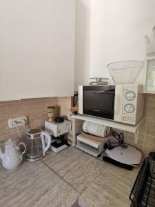 Televízia a/alebo spoločenská miestnosť v ubytovaní Kaméleon Apartmanház EV töltéssel
