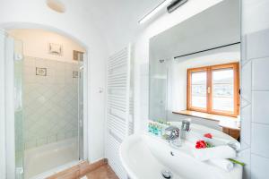 Vannituba majutusasutuses Smile Apartments mit Donaublick