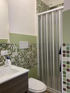 a bathroom with a shower and a toilet and a sink at Casa Katrin & Casa Brigida in Castellammare del Golfo