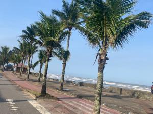 una fila de palmeras en una calle junto a la playa en Casa de praia aconchegante próxima ao centro, en Mongaguá 9 fotos más