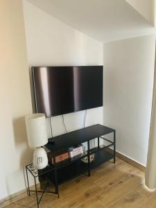 a living room with a large flat screen tv at Apartment Murvica in Pag