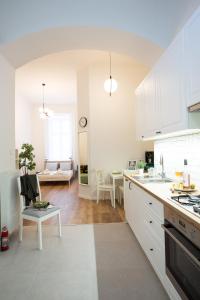 a kitchen with a stove a sink and a dishwasher at Friends Hostel & Apartments in Budapest
