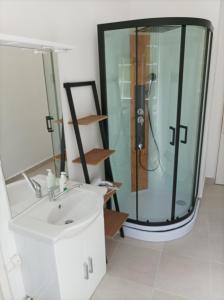 ein Bad mit einer Dusche und einem Waschbecken in der Unterkunft O'Couvent - Appartement 97 m2 - 4 chambres - A514 in Salins-les-Bains