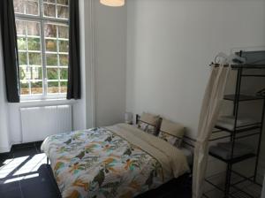 sypialnia z łóżkiem i półką na książki w obiekcie O'Couvent - Appartement 97 m2 - 4 chambres - A514 w mieście Salins-les-Bains
