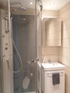 a bathroom with a shower and a sink at Studio Central Park in Cannes