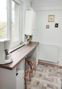 une cuisine avec un comptoir et une fenêtre dans l'établissement 1 bedroom apartment, à Iaşi