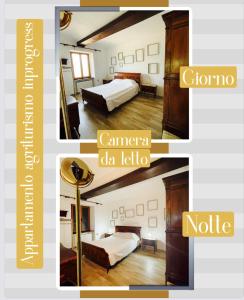 a collage of photos of a room with a bedroom at Agriturismo Poderi Zunino in Ponti