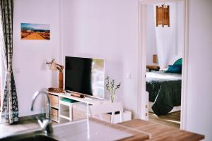 Televízia a/alebo spoločenská miestnosť v ubytovaní Bamboo House