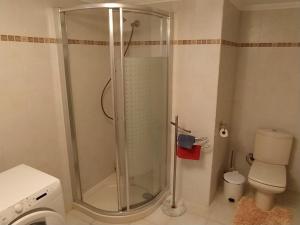 y baño con ducha y aseo. en Aпартаменты на Ortenbach en Casas de Torrat