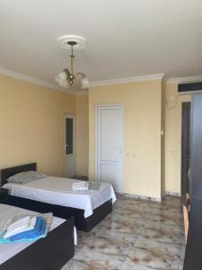 1 Schlafzimmer mit 2 Betten und einer Decke in der Unterkunft Badu Guest House in Kwariati