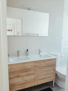 een badkamer met een wastafel en een toilet bij Les Coquelicots in Honfleur