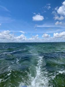 widok na ocean z tyłu łodzi w obiekcie Wygodny apartament w Pucku w mieście Puck