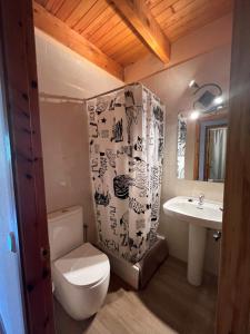 a bathroom with a toilet and a sink at Duplex 80 m2 con vistas a la montaña in Pla de l'Ermita