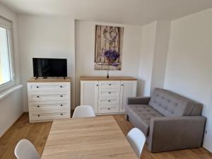 Televízia a/alebo spoločenská miestnosť v ubytovaní Apartament Lawendowy Gdańsk