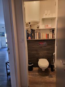 uma casa de banho com um WC e uma estante de livros em 09Launay Bouhier 09 em Nantes